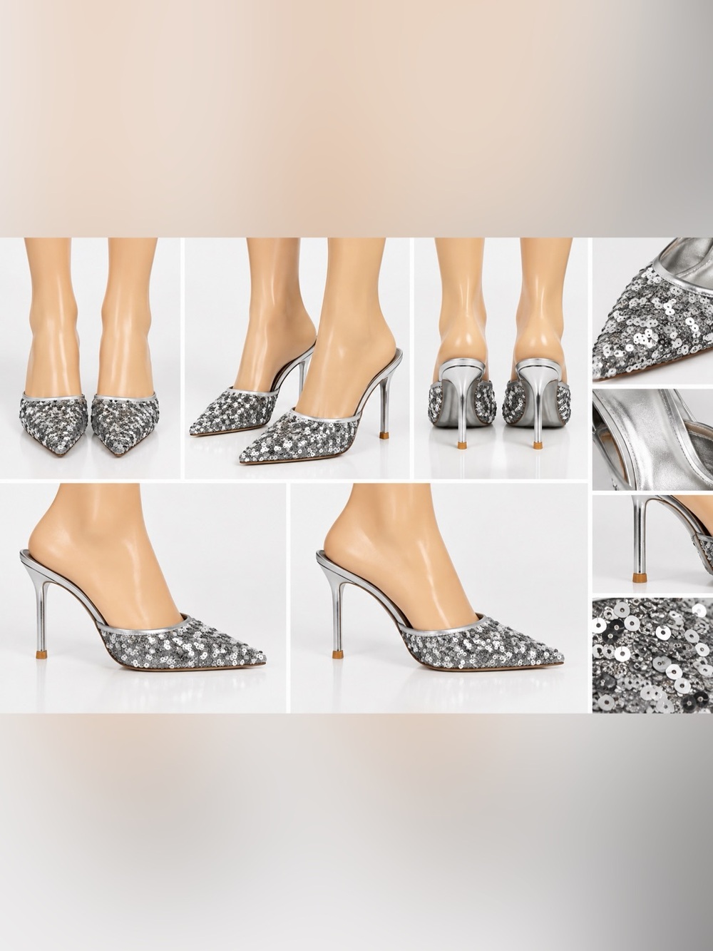 Sequin Pointed-Toe Mule Heels